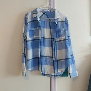Plaid button down collared shirt